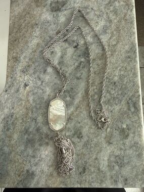 Kendra Scott Silver Mother-of-Pearl Rayne Tassel Pendant Necklace